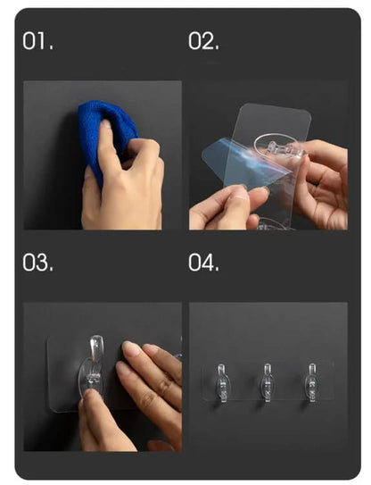 Pack of 3 6 Row Transparent Wall Hooks Self Adhesive