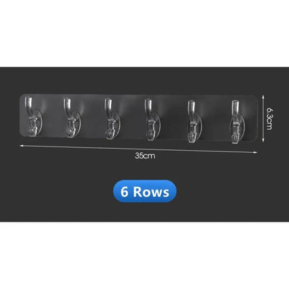 Pack of 3 6 Row Transparent Wall Hooks Self Adhesive