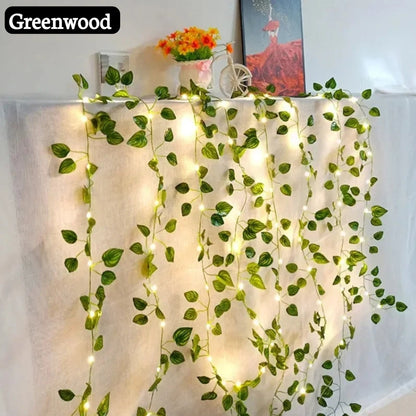 Premium Artificial Leaves Bail | 7 Ft LED Fairy Lights | Battery Operated