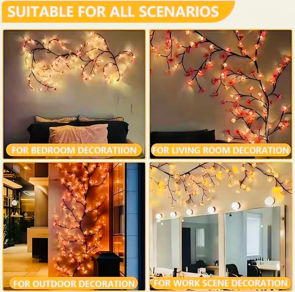 Premium Artificial Leaves Bail | 7 Ft LED Fairy Lights | Battery Operated