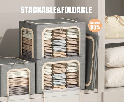 SET OF 3 Steel Frame Foldable Storage Bags Large Capacity Zipper & Clear Window