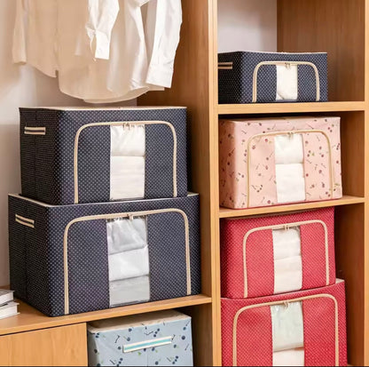SET OF 3 Steel Frame Foldable Storage Bags Large Capacity Zipper & Clear Window