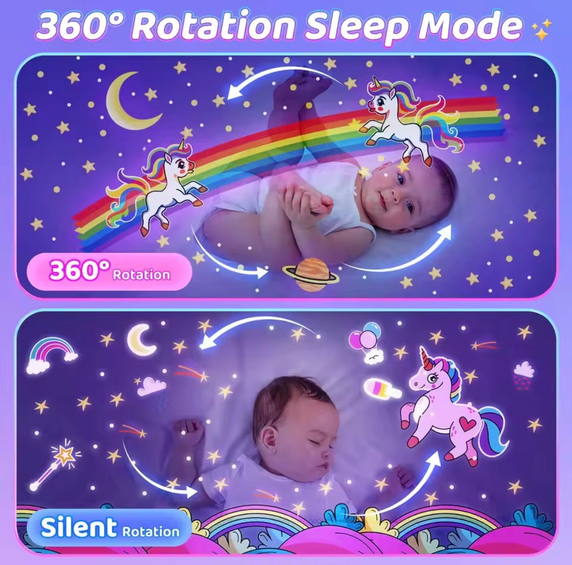 Slide Projector Nightlights 360° Rotating 12 Films Kids Star Night Light Projector for Bedroom Home Decoration Lamp