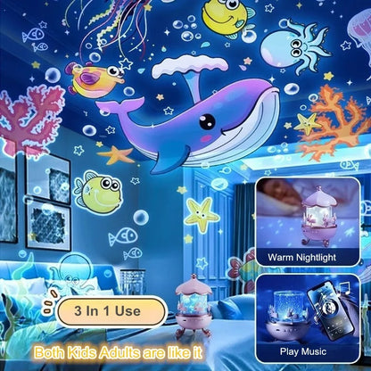 Slide Projector Nightlights 360° Rotating 12 Films Kids Star Night Light Projector for Bedroom Home Decoration Lamp