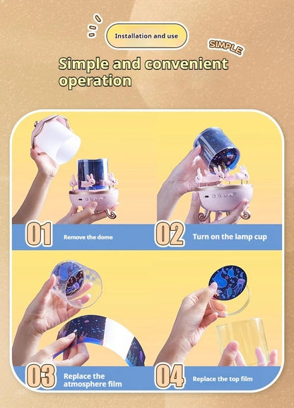 Slide Projector Nightlights 360° Rotating 12 Films Kids Star Night Light Projector for Bedroom Home Decoration Lamp