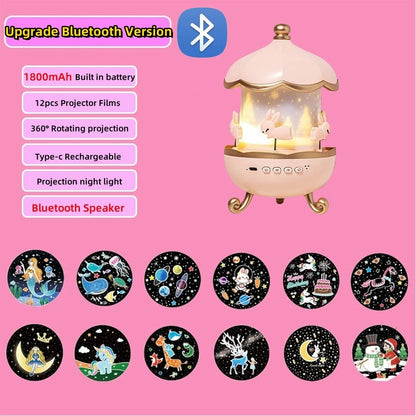 Slide Projector Nightlights 360° Rotating 12 Films Kids Star Night Light Projector for Bedroom Home Decoration Lamp